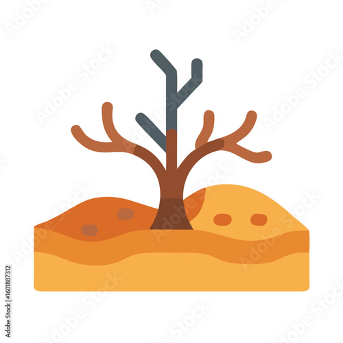 Stylized dead tree on barren land flat illustration