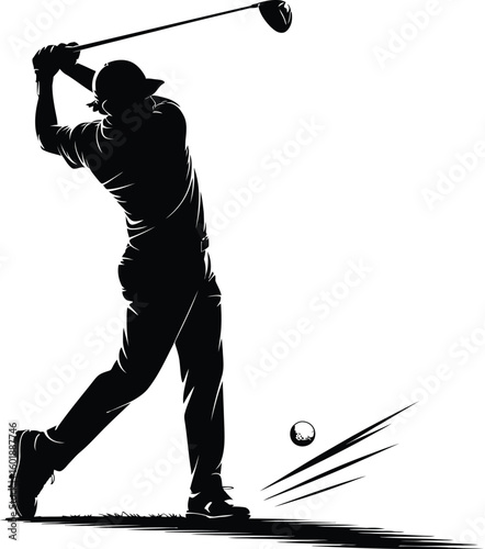 Golfer swinging club hitting ball vector