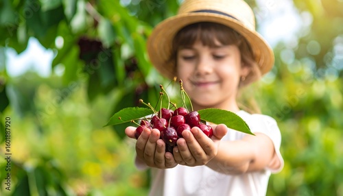 Child holding cherries