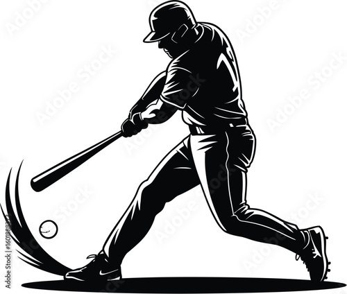 Baseball player swinging bat at ball batter