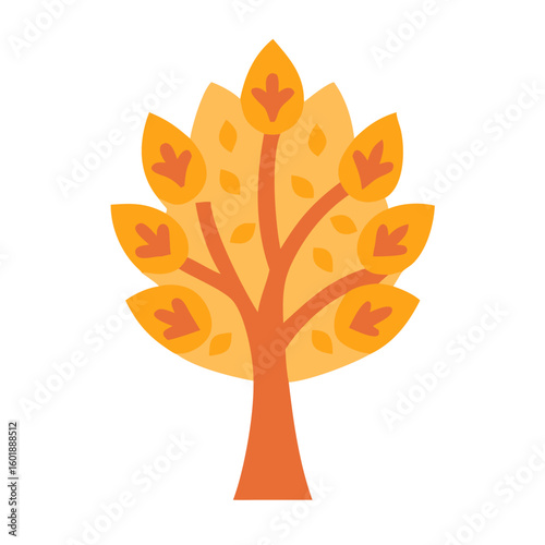 Flat stylized autumn tree with golden foliage