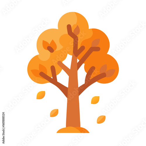 Flat autumn tree illustration with falling leaves