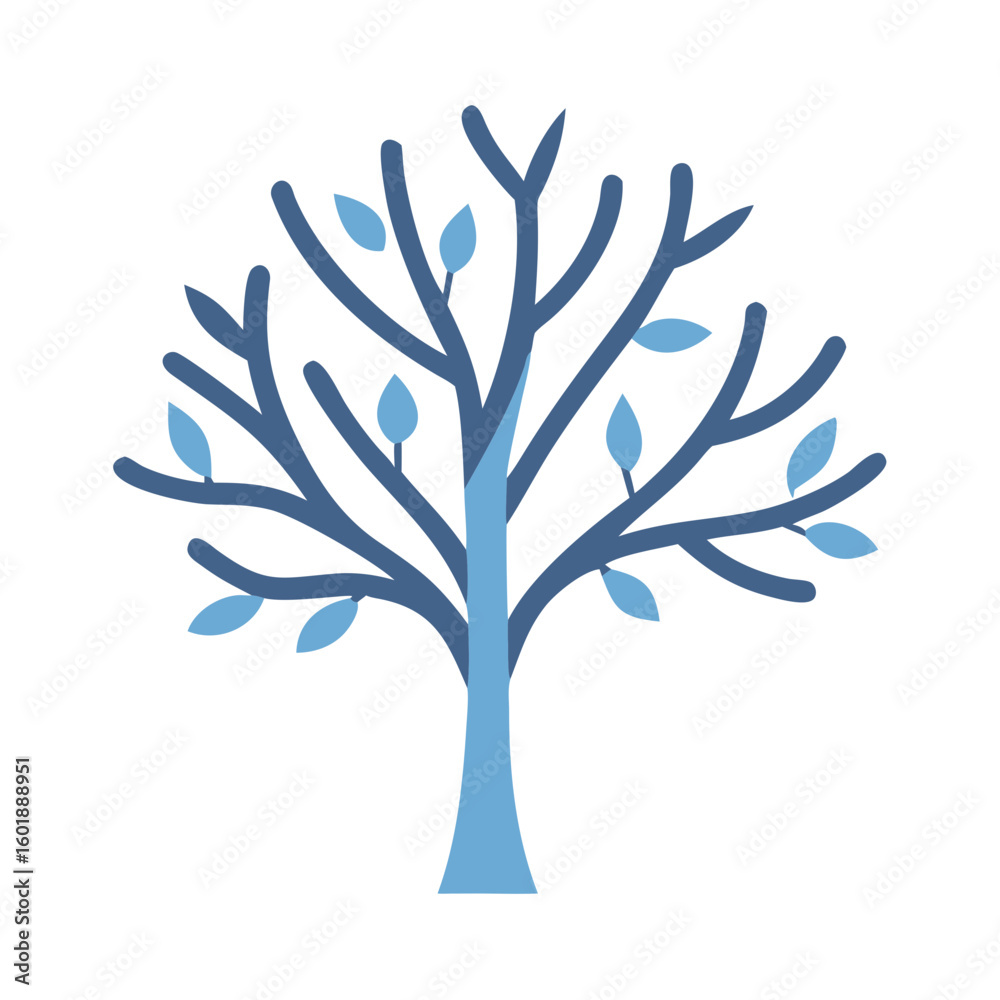 Blue Tree Silhouette with Leaves on Black Background Blue Tree Silhouette with Leaves on Black Background