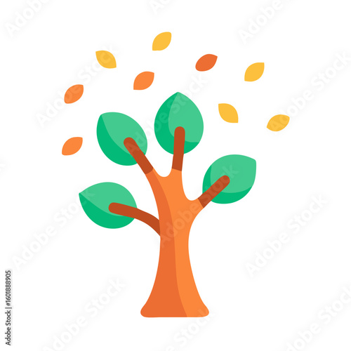 Stylized tree with falling leaves on black background