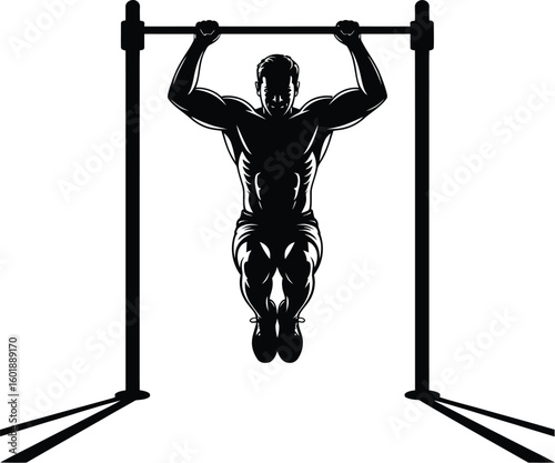 Muscular man performing pull up exercise fitness