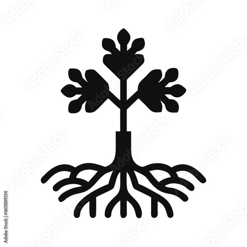 Graphic tree icon with roots and leaves