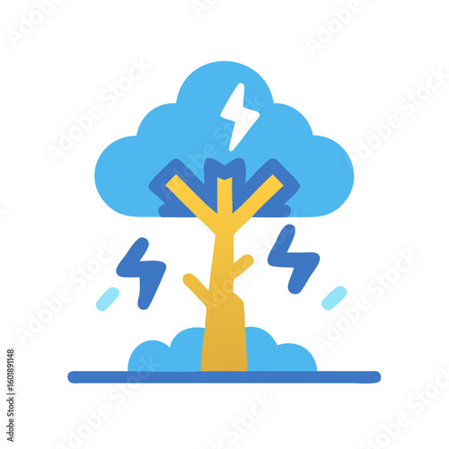 Stylized tree struck by lightning with stormy clouds