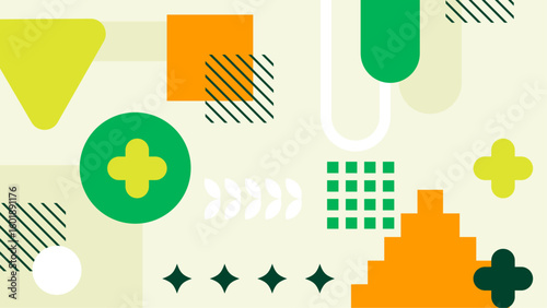 Green, orange, and yellow abstract shapes ideal for backgrounds, design elements, patterns, and unconventional art projects. Bold and dynamic.