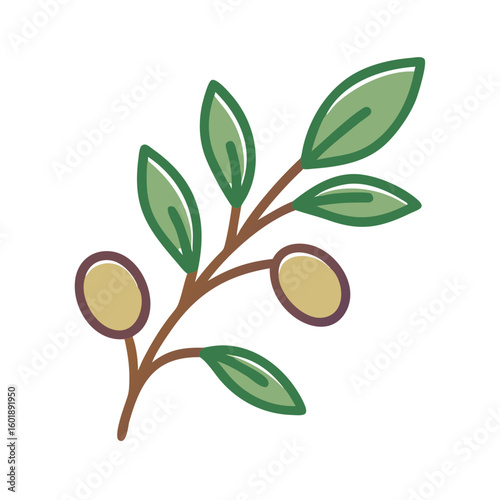 Olive branch with green leaves and olives illustration