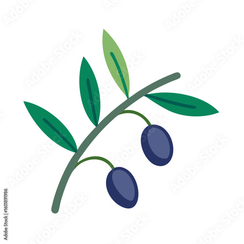 Simple olive branch illustration on black background, minimalist style