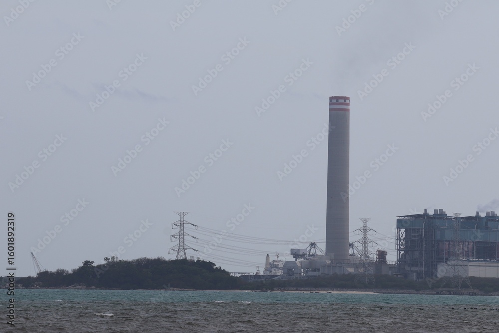 power plant with smoke stacks power plant with smoke stacks