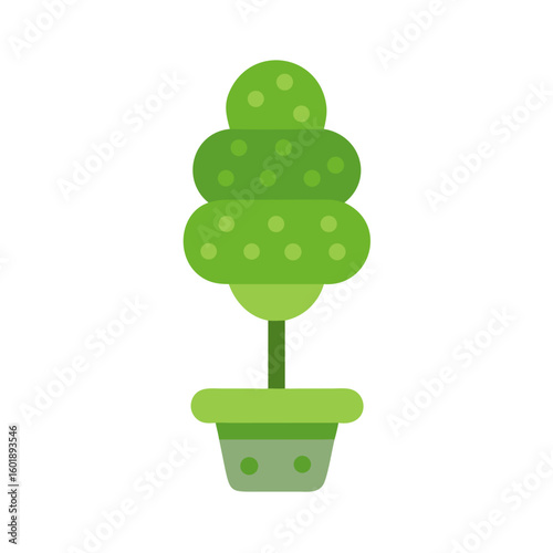 Stylized topiary tree in pot on black background