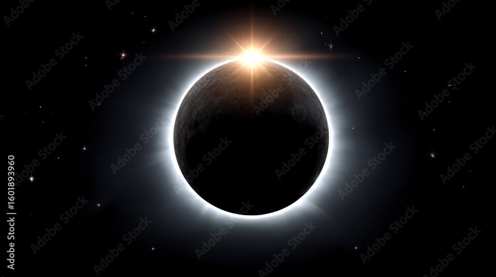 Fototapeta premium Total solar eclipse event with bright sun corona and visible stars in deep space