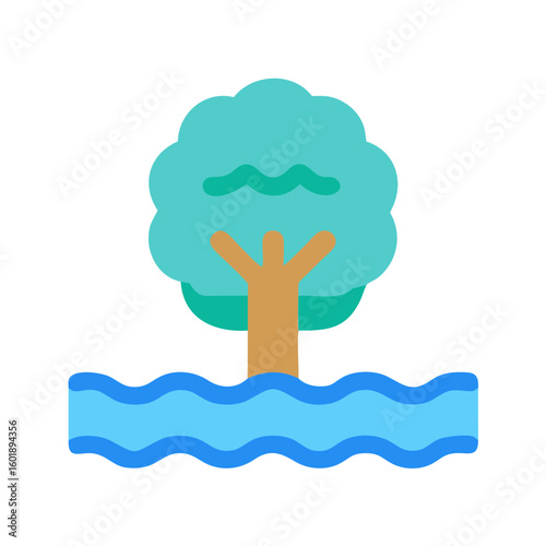 Flat design illustration of a tree on water
