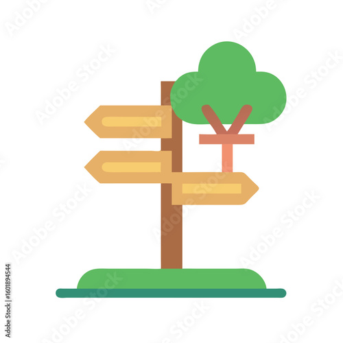 Flat design style signpost with directions and foliage