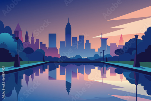 city skyline at sunset