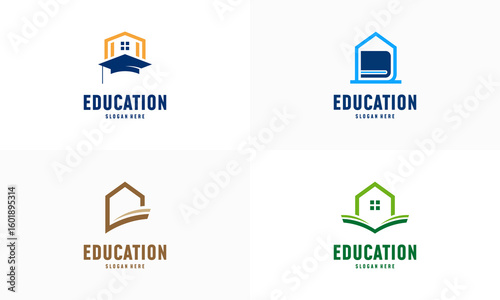 Set of Home Learning logo designs concept vector. Home Education logo template, Real estate symbol