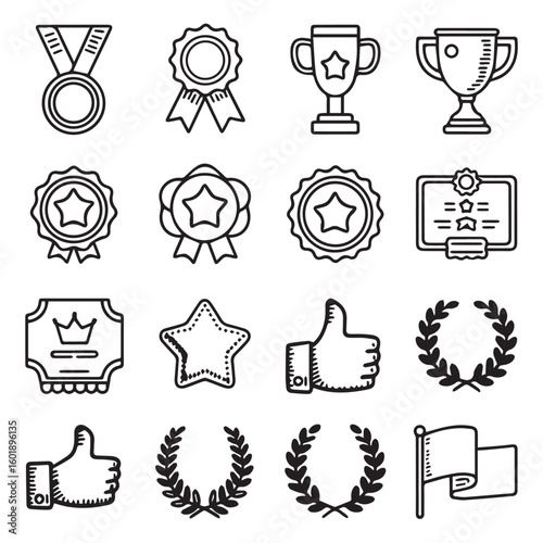 Celebrate achievement with these winning icons achievement awards badges victory success symbols