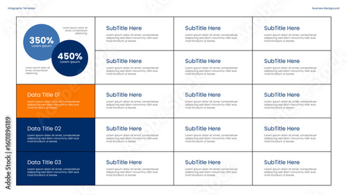 Infographic of Business Performance Metrics and Growth Strategies with Statistics and Data Visualization Elements for presentations diagram, process, chart workflow, banner layout, info graph concept