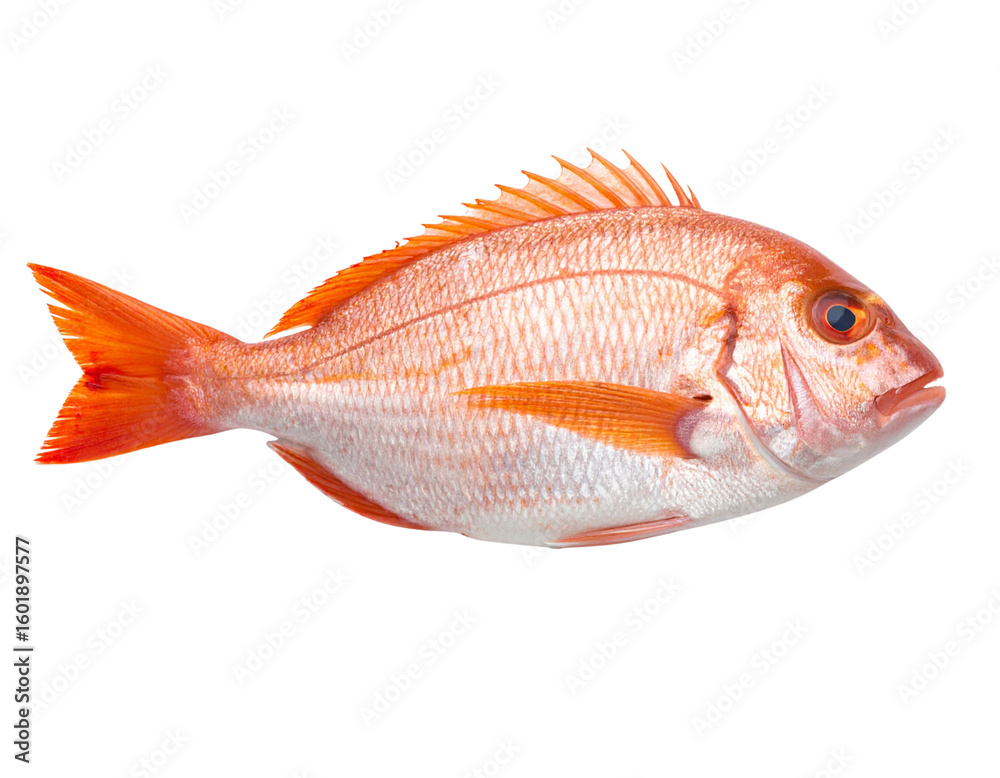 Fototapeta premium Top-Down View of Cleaned Coalfish with Cut Tail and Head, Filleting Preparation, White Background