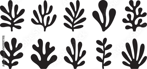 Wallpaper Mural Black Silhouettes of Stylized Coral Reef or Seaweed Forms on White Background Vector Graphic Set Torontodigital.ca