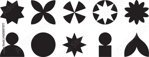 stylized black and white geometric shapes silhouettes collection abstract design elements vector graphics