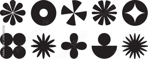 stylized black and white geometric shapes floral and abstract designs minimalist vector graphics collection