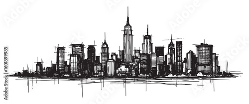 new york usa cityscape tall building engraving sketch vector illustration