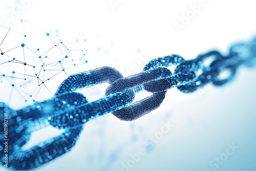 Blockchain technology concept with interconnected chain links and nodes for secure transactions