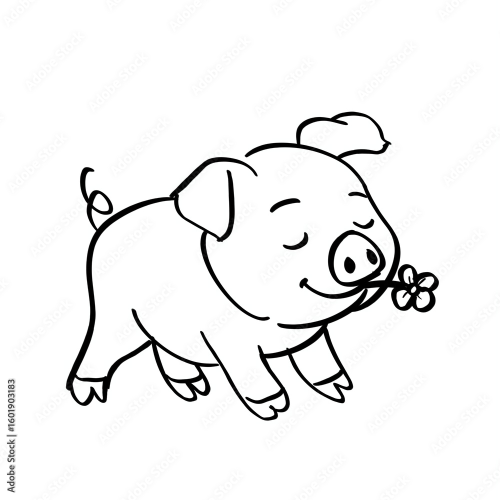 Fototapeta premium Cute Baby Pig Sitting – Coloring Sheet