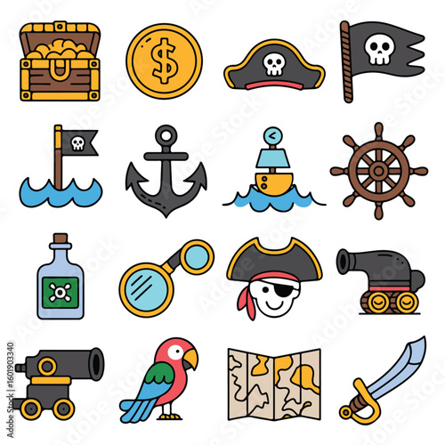 Discover pirate treasures with this fun collection of adventure icons