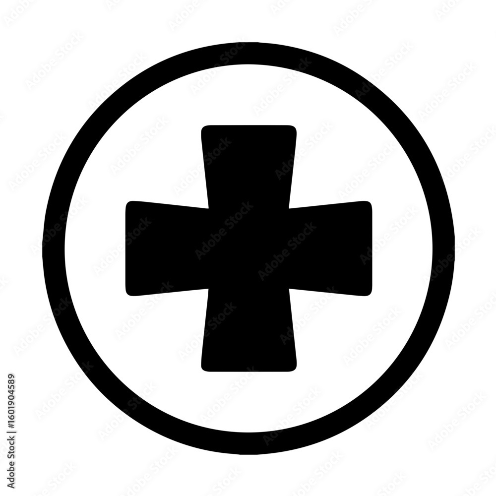 Obraz premium Simple vector icon black medical cross or plus sign inside a circle