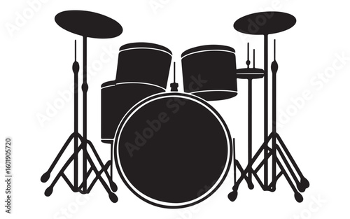 Drum Kit Silhouette Icon  Classic Percussion Instrument Vector