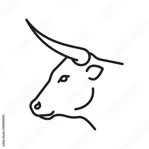Bull head icon with long horns for taurus zodiac sign or stock market symbol Farm animal illustration for beef and cattle ranching concept design
