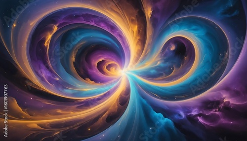 Abstract fractal burst with glowing blue spiral light texture, a dynamic digital art vortex design for space wallpaper