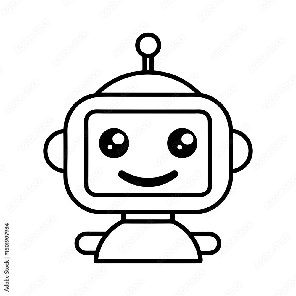 Fototapeta premium Minimal friendly robot head with round body and smiling face vector illustration
