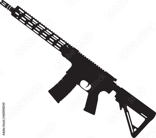 Assault rifle silhouette vector design without suppressor detailed illustration, assault rifle, rifle, weapon, military, silhouette, vector, gun, firearm, army, detailed, design, war, machine, danger