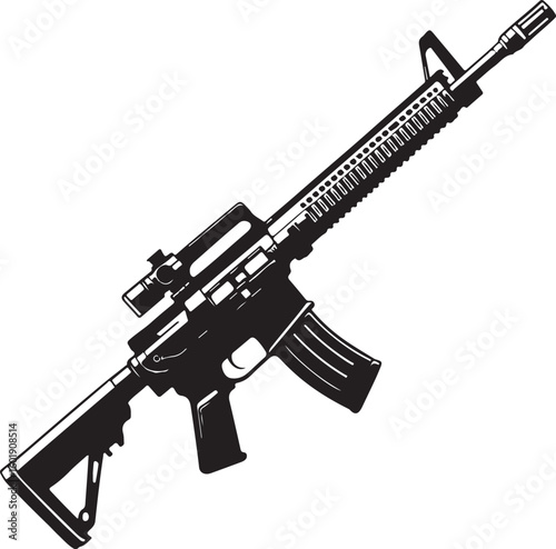 Assault rifle silhouette vector design without suppressor detailed illustration, assault rifle, rifle, weapon, military, silhouette, vector, gun, firearm, army, detailed, design, war, machine, danger