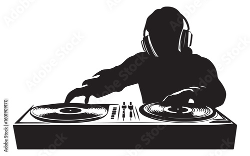 DJ Silhouette Icon with Raised Hands  Party Music Mixer Symbol