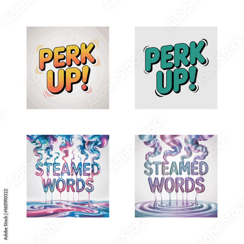 Orange yellow perk up text and teal perk up text with dripping colorful words lettering