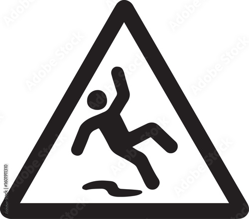 Caution slippery floor sign silhouette icon. Wet floor warning symbol in vector EPS format for safety designs.