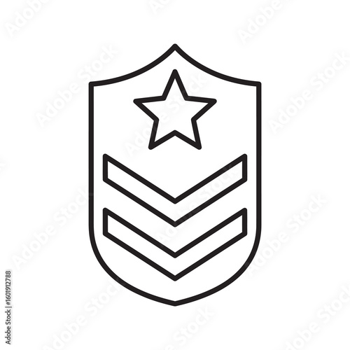 Military rank chevron icon with a star for army sergeant insignia Soldier badge symbol for uniform and promotion in the armed forces defense
