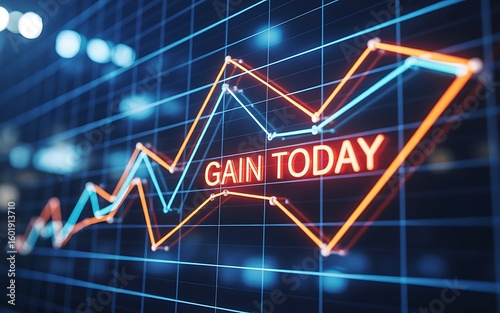 Glowing Neon Financial Chart With Upward Trend stock market trading