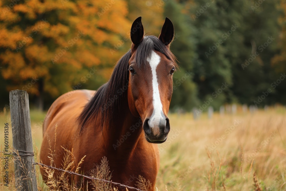 Fototapeta premium Lovely chestnut horse in a field