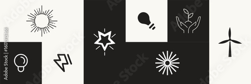 Brutalist abstract geometric shapes and grids. Brutal contemporary figure star oval spiral flower and other primitive elements. 