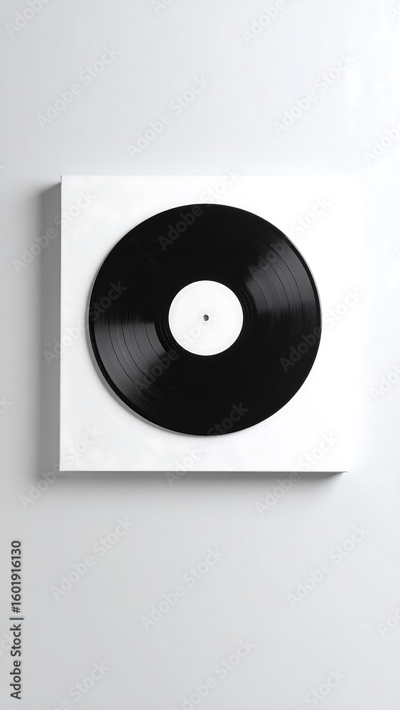 Obraz premium Black vinyl record on white backdrop