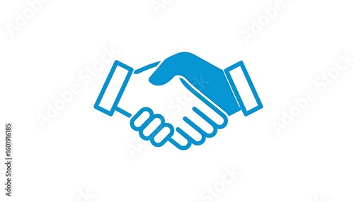 Two hands shaking, a simple blue icon