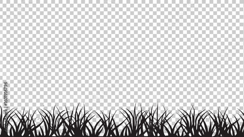Vector  silhouette of grass blades against a transparent background creating a natural looking border design element