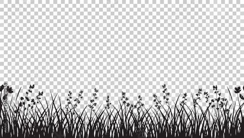 Vector  silhouette of grass and wildflowers against a transparent background, creating a natural and serene scene