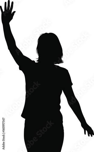Vector art of silhouette of a woman waving her hand isolated on transparent background